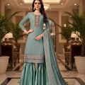 Elegant Sea Green Embroidered Readymade Palazzo Suit with Designer Dupatta for Women