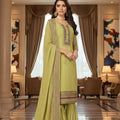 Pista Green Kurta Sharara Set Embroidered Neckline Designer Dupatta