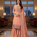 Latest Peach Embroidered Readymade Palazzo Suit with Designer Dupatta for Women