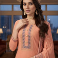 Latest Peach Embroidered Readymade Palazzo Suit with Designer Dupatta for Women