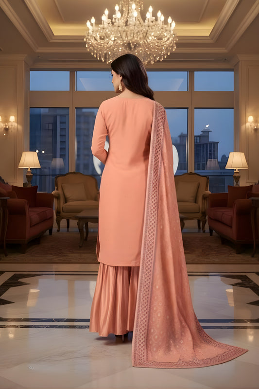 Latest Peach Embroidered Readymade Palazzo Suit with Designer Dupatta for Women