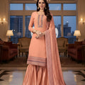 Peach Kurta Sharara Set Embroidered Neckline Designer Dupatta