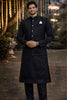 Elegant Black Textured Jacquard Nehru Jacket Wedding Kurta Set for Men
