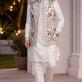 Fancy Off White Embroidered Kurta Pyjama with Designer Printed Nehru Jacket