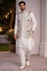 Fancy Off White Embroidered Kurta Pyjama with Designer Printed Nehru Jacket