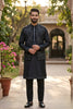 Nawabi Black Embroidered Kurta Pyjama with Designer Nehru Jacket for Men