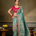 Graceful Sea Green Banarasi Silk Saree Embroidery Zari Threads Work for Women