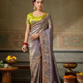 Stylish Lavender Banarasi Silk Saree Embroidery Zari Threads Work for Women