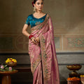 Beautiful Pink Banarasi Silk Saree Embroidery Zari Threads Work for Women
