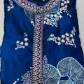 Outstanding Navy Blue Satin Embroidered Party Wear Kurta Pajama for Men