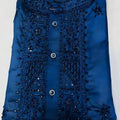 Traditional Navy Blue Cotton Embroidered Party Wear Kurta Pajama for Men