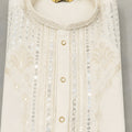 Stylish Off White Fendy Silk Embroidered Party Wear Kurta Pajama for Men