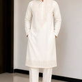 Stylish Off White Fendy Silk Embroidered Party Wear Kurta Pajama for Men
