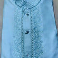 Stunning Sky Blue Satin Embroidered Party Wear Kurta Pajama for Men