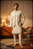 Superb Off White Embroidered Designer Kurta Pyjama with Jacket for Men