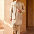 Classy Beige Embroidered Designer Kurta Pyjama with Jacket for Men