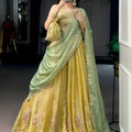 Elegant Mustard Yellow Embroidered Silk Lehenga Choli with Mint Green Dupatta for Women