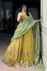 Elegant Mustard Yellow Embroidered Silk Lehenga Choli with Mint Green Dupatta for Women