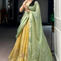 Elegant Mustard Yellow Embroidered Silk Lehenga Choli with Mint Green Dupatta for Women