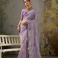 Stylish Lavender Tissue Saree Thread Embroidery Butta Work for Women