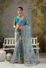 Royal Sky Blue Tissue Saree Thread Embroidery Butta Work for Women