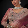 Dusty Pink Shimmer Silk Saree with Heavy Stone Zari Embroidered Border