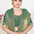 Sea Green Dual Tone Silk Saree Zari Embroidered Border Buti Work