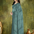 Teal Blue Woven Designer Saree with Matching Blouse