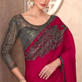Rani Pink Designer Silk Saree Heavy Embroidered Blouse Lace Border