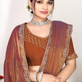 Copper Brown Silk Saree with Rich Golden Zari Border Designer Saree