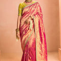 Pink Gold Soft Silk Saree with Zari Border Designer Blouse