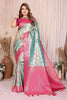  Sea Green Pink Banarasi Silk Saree with Zari Weaving and Contrast Blouse 