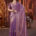 Purple Silk Saree with Zari Embroidery Butti Work Designer Blouse
