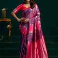 Magenta Pink Purple Soft Silk Saree with Rich Zari Woven Border