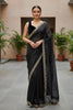  Black Organza Saree Designer Embroidered Border Sleeveless Blouse
