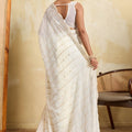 White Designer Saree with Embroidery Sequins Georgette Saree