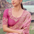 Pink Embroidered Silk Saree with Heavy Border Designer Blouse