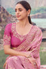 Pink Embroidered Silk Saree with Heavy Border Designer Blouse