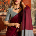 Wine Red and Grey Dual Tone Silk Saree with Minimal Design