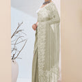 Elegant Sage Green Floral Printed Saree  Party Wear Saree