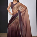 Wine Brown Copper Dual Tone Saree with Designer Border