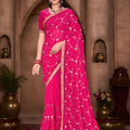  Rani Pink Georgette Bandhani Saree Gota Patti Work Embroidered Border 
