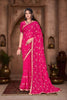  Rani Pink Georgette Bandhani Saree Gota Patti Work Embroidered Border 
