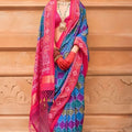 Designer Blue and Pink Patola Print Silk Saree with Traditional Border