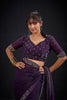 Wine Purple Silk Saree Antique Silver Zari Border Party Wear Saree