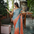 Sky Blue Peach Ombre Sequins Saree Designer Party Wear