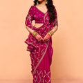 Rani Pink Designer Embroidered Silk Saree Heavy Zari Work Border Blouse Piece