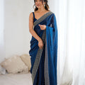 Designer Navy Blue Georgette Saree Heavy Border Party  Wear