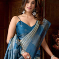 Blue Silver Banarasi Silk Saree with Woven Floral Design