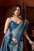 Blue Silver Banarasi Silk Saree with Woven Floral Design